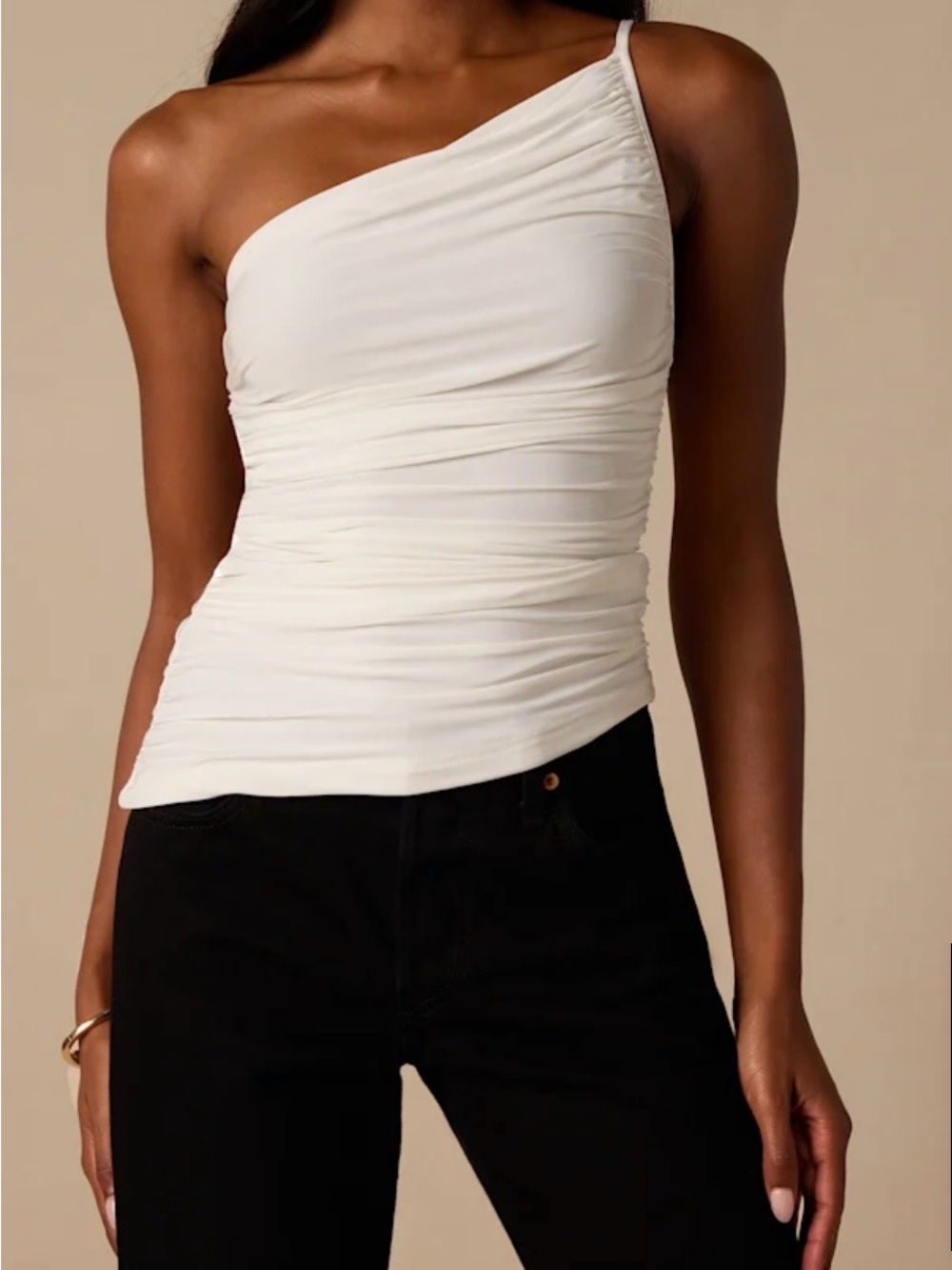 Lulu's White One-Shoulder Ruched Tank Top